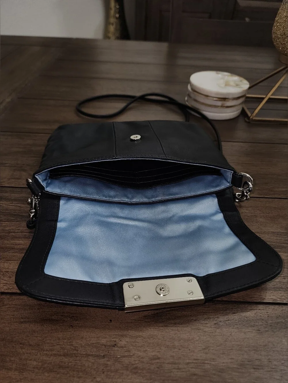 Coach Small Black Leather Crossbody with Silver Hardware